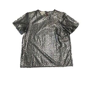 VINTAGE ANDRÉ SAUVAGE SHINY METALLIC SILVER AND BLACK BLOUSE 1980’s SIZE MEDIUM